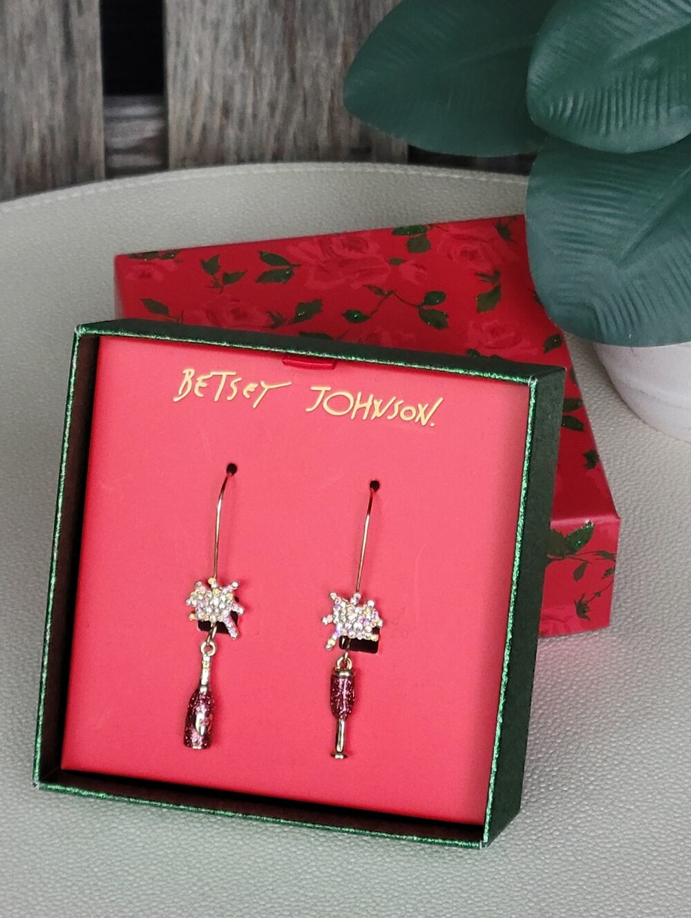 Betsey Johnson Pink Champagne Flutes, Bubbles Gold Drop Earrings